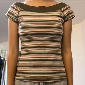 Jacob Multicolor Striped Off-Shoulder Tee